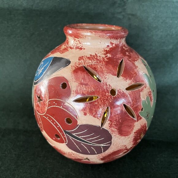 Pottery Turtle Butterfly Tropical Cut-Out Stars Votive/Battery Light Holder 5” - Picture 8 of 8